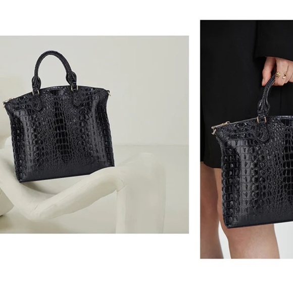 Zan Studio Satchel Bag Women’s Vegan Leather Crocodile-Embossed Top Handle New - Picture 6 of 6